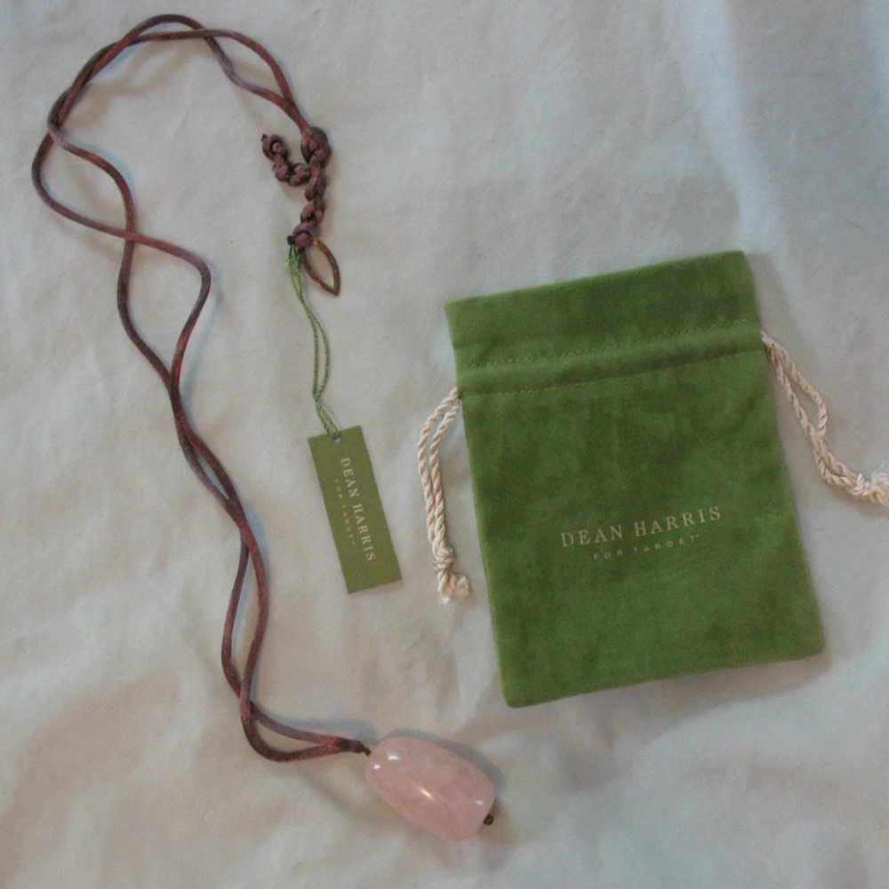 Dean Harris Rose Quartz Gemstone Pendant Necklace - Romantic Pink Stone NWT